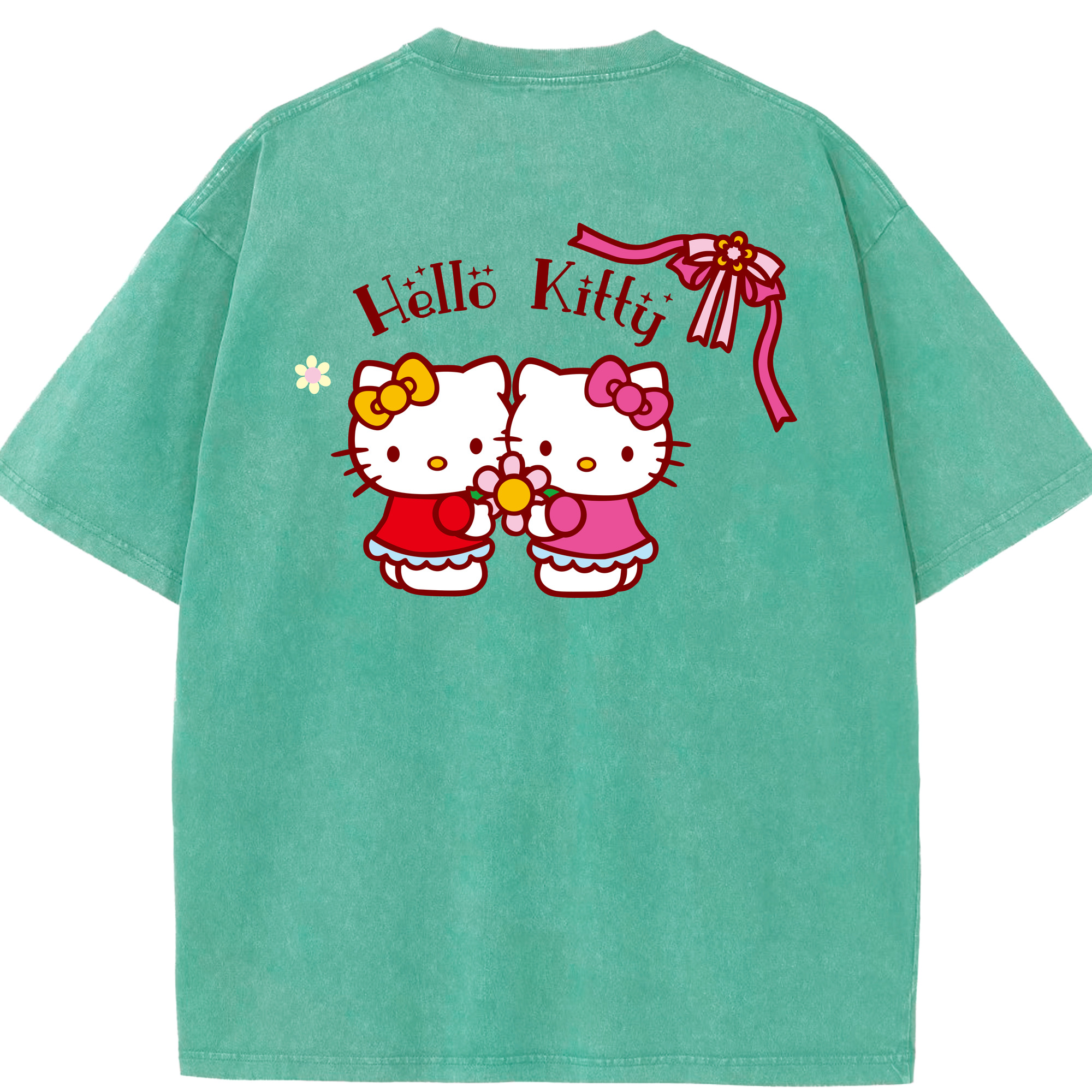 （画像用） Hello Kitty ハローキティ 綿100% ヴィンテージ風 半袖Tシャツ（背面プリント）